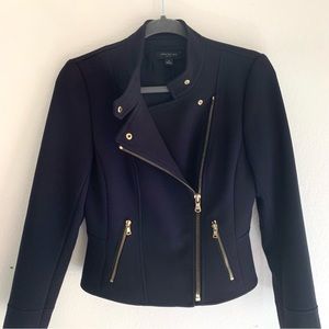 Ann Taylor Beautiful Dark Navy Jacket with Gold Zip and Button Size 4P (Petite)